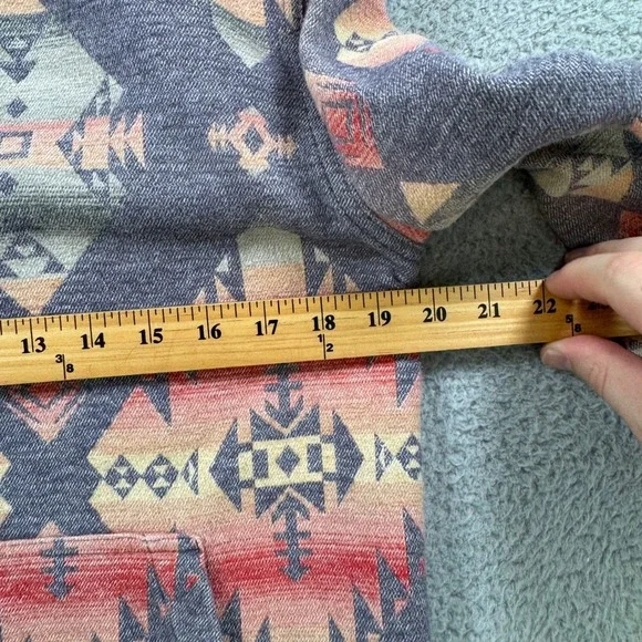 Faherty Mens Southwestern Aztec Print Cotton Henley Hoodie Gray Red Small - Picture 4 of 8